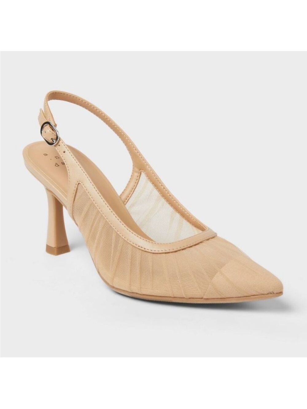 Nude mesh ruched slingback pointed toe  heels